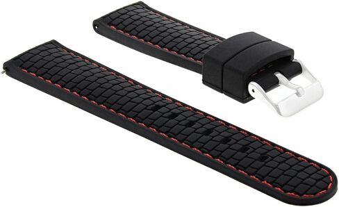 حزام ساعة Ewatchparts بسوار مطاطي 24 مم متوافق مع ساعة Gucci باللون الأسود مع خياطة حمراء in Saudi Arabia