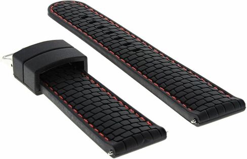 حزام ساعة Ewatchparts بسوار مطاطي 24 مم متوافق مع ساعة Gucci باللون الأسود مع خياطة حمراء in Saudi Arabia