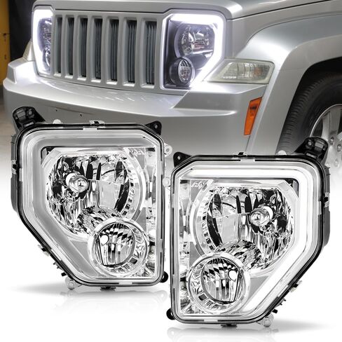 KEEKPO - For 2008-2012 Jeep Liberty Upgrade Style Upgrade LED Tube Chrome Houdsing Headlights w/Fog Lamp Headlamps Left+Right in Saudi Arabia