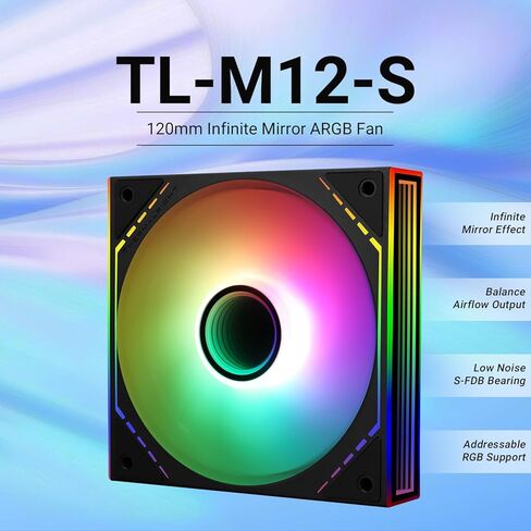 TL-M12W-S CPU Case Fan, 120mm Fan with ARGB Mirror Light Effect, 4pin PWM Silent Computer Cooler Fan, for Case CPU Liquid Cooler and CPU Air Cooler, Quiet CPU PC ARGB Fan(White) in Kuwait