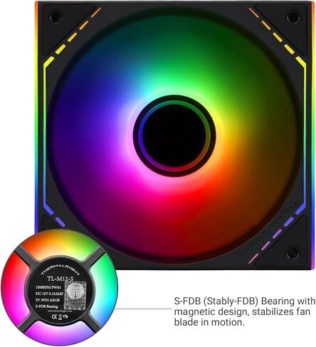 TL-M12W-S CPU Case Fan, 120mm Fan with ARGB Mirror Light Effect, 4pin PWM Silent Computer Cooler Fan, for Case CPU Liquid Cooler and CPU Air Cooler, Quiet CPU PC ARGB Fan(White) in Kuwait