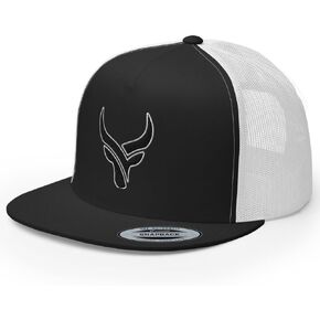 Bull Head Blacken Cowboy Trucker Hat | Flat Bill High Crown Adjustable | Country Western Ranch Cap in Saudi Arabia
