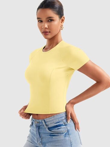 YEOREO Women Tops Baby T-Shirt Short Sleeve Crew Neck Going Out Crop Top Corriny Slim Fit Workout Basic Baby Tee in Saudi Arabia
