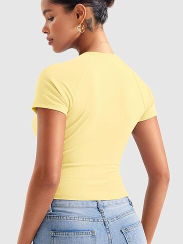 YEOREO Women Tops Baby T-Shirt Short Sleeve Crew Neck Going Out Crop Top Corriny Slim Fit Workout Basic Baby Tee in Saudi Arabia