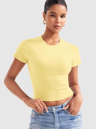 YEOREO Women Tops Baby T-Shirt Short Sleeve Crew Neck Going Out Crop Top Corriny Slim Fit Workout Basic Baby Tee in Saudi Arabia