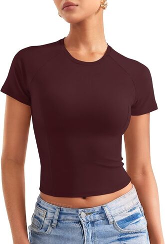 YEOREO Women Tops Baby T-Shirt Short Sleeve Crew Neck Going Out Crop Top Corriny Slim Fit Workout Basic Baby Tee in Saudi Arabia