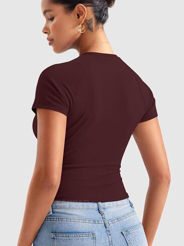 YEOREO Women Tops Baby T-Shirt Short Sleeve Crew Neck Going Out Crop Top Corriny Slim Fit Workout Basic Baby Tee in Saudi Arabia
