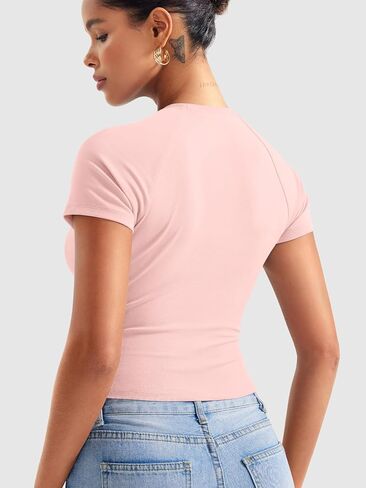 YEOREO Women Tops Baby T-Shirt Short Sleeve Crew Neck Going Out Crop Top Corriny Slim Fit Workout Basic Baby Tee in Saudi Arabia