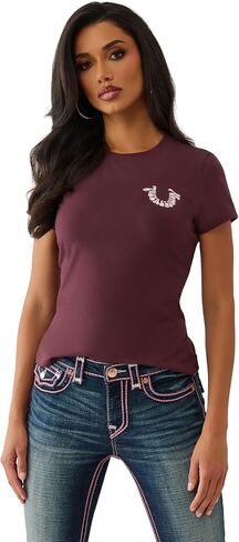 True Religion Women's Crystal Crew Tee – Short Sleeve Fitted T-Shirt in Saudi Arabia