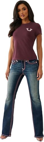 True Religion Women's Crystal Crew Tee – Short Sleeve Fitted T-Shirt in Saudi Arabia