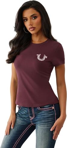 True Religion Women's Crystal Crew Tee – Short Sleeve Fitted T-Shirt in Saudi Arabia