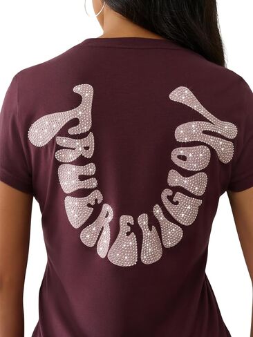 True Religion Women's Crystal Crew Tee – Short Sleeve Fitted T-Shirt in Saudi Arabia
