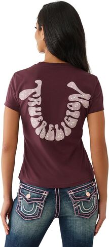 True Religion Women's Crystal Crew Tee – Short Sleeve Fitted T-Shirt in Saudi Arabia