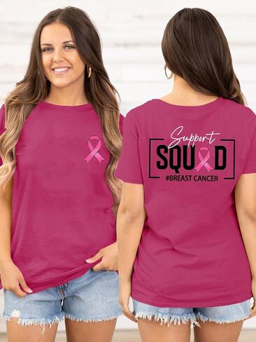 Breast Cancer Shirts for Women Breast Cancer Awareness Tshirt Pink Ribbon Graphic Short Sleeve Tee Tops in Kuwait
