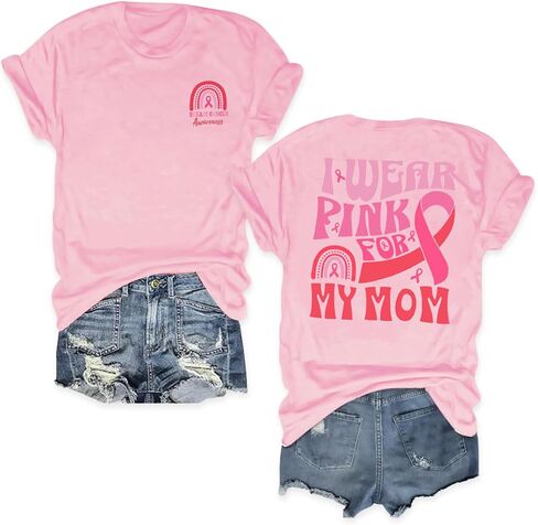 Breast Cancer Shirts for Women Breast Cancer Awareness Tshirt Pink Ribbon Graphic Short Sleeve Tee Tops in Kuwait