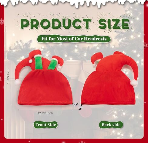 Santa Claus Car Seat Headrest Cover Hat with Elf Leg, Used as Christmas Tree Topper Hat and Car Interior Decoration, Washable and Reusable, 2 Pcs in Saudi Arabia