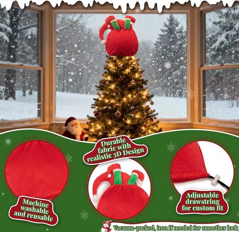 Santa Claus Car Seat Headrest Cover Hat with Elf Leg, Used as Christmas Tree Topper Hat and Car Interior Decoration, Washable and Reusable, 2 Pcs in Saudi Arabia