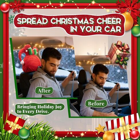 Santa Claus Car Seat Headrest Cover Hat with Elf Leg, Used as Christmas Tree Topper Hat and Car Interior Decoration, Washable and Reusable, 2 Pcs in Saudi Arabia