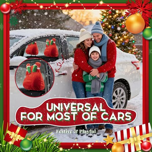 Santa Claus Car Seat Headrest Cover Hat with Elf Leg, Used as Christmas Tree Topper Hat and Car Interior Decoration, Washable and Reusable, 2 Pcs in Saudi Arabia