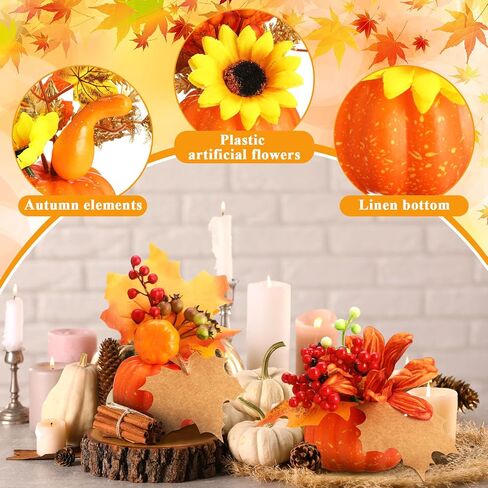 4 Pcs Fake Fall Potted Plants Faux Thanksgiving Floral Arrangements with Artificial Pumpkin Sunflower Maple Leaf Berry Pine Cone Bouquet for Thanksgiving Autumn Harvest Home Tabletop Centerpiece Decor in Saudi Arabia