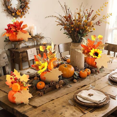 4 Pcs Fake Fall Potted Plants Faux Thanksgiving Floral Arrangements with Artificial Pumpkin Sunflower Maple Leaf Berry Pine Cone Bouquet for Thanksgiving Autumn Harvest Home Tabletop Centerpiece Decor in Saudi Arabia