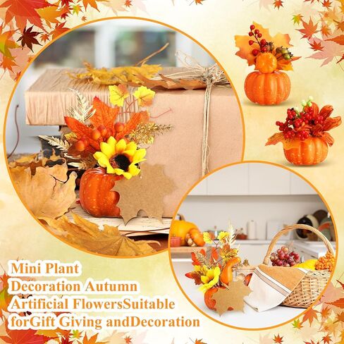 4 Pcs Fake Fall Potted Plants Faux Thanksgiving Floral Arrangements with Artificial Pumpkin Sunflower Maple Leaf Berry Pine Cone Bouquet for Thanksgiving Autumn Harvest Home Tabletop Centerpiece Decor in Saudi Arabia
