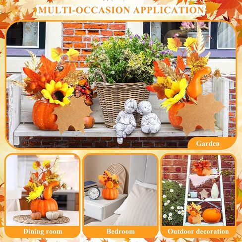 4 Pcs Fake Fall Potted Plants Faux Thanksgiving Floral Arrangements with Artificial Pumpkin Sunflower Maple Leaf Berry Pine Cone Bouquet for Thanksgiving Autumn Harvest Home Tabletop Centerpiece Decor in Saudi Arabia