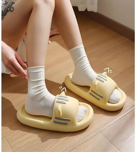 Slippers for Women, Lightweight, Non-Slip, Easy to Clean Yellow Home Thick Bottomed Sandal Slippers in Saudi Arabia