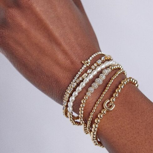 Initial Pisa Custom Bracelet, Trendy Gold-Plated Beads, Fashion Jewelry, Popular Initial Letter Bracelet, Stretchy Fit for Kids and Adults in Saudi Arabia