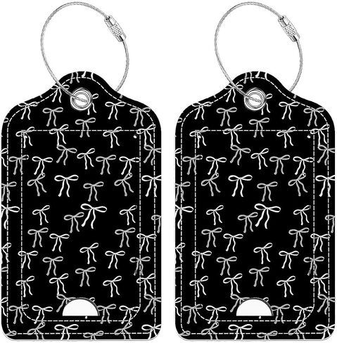 2 Pack Luggage Tag for Suitcases, PU Leather Suitcase Tags Privacy Cover ID Label with Steel Loop, Personalized Baggage Identifier for Women Girls, Pink Black Flower Bow in Saudi Arabia