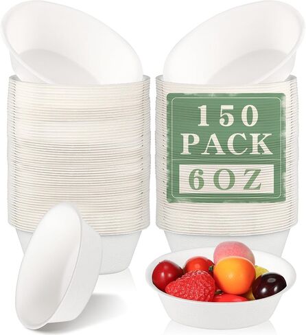 Dandat 6 oz Disposable Paper Bowls Bulk Bowls Small Disposable Bowls Bagasse Dessert Bowls Disposable for Ice Cream Soup Salad Pasta Party Supplies Picnic Banquet Barbecues Pet Food (250 Pcs) in Saudi Arabia