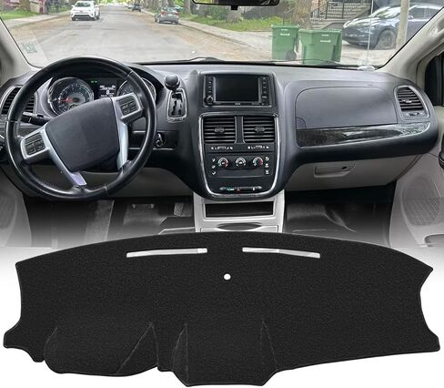Dash Cover Mat Custom Fit for Chrysler Town Country, Dodge Grand Caravan, Ram C/V Cargo Van with Light Sensor w/o Speaker Dashboard Cap Pad Carpet Protector K341 (Black) in Saudi Arabia