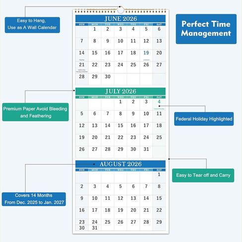 2025 Calendar - 2025 Wall Calendar from January 2025 to December 2025, Calendar 2025 with Premium Paper, Spiral Bound, 14.5'' x 11.5'' in Kuwait
