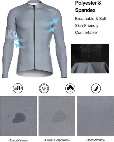 INBIKE Cycling Jersey Men, Long Sleeves Quick Dry Bike Shorts with Pockets, Moisture Wicking Bicycle Tops for Road Biking MTB in Saudi Arabia