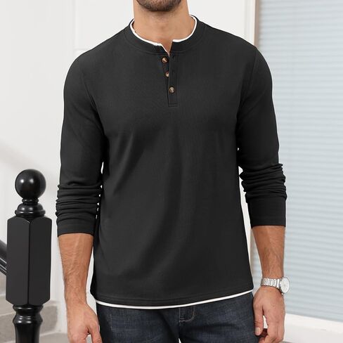 Uni Clau Mens Henley Shirts Long Sleeve Casual Button T-Shirt Classic Basic Thermal Stylish Pullover in Saudi Arabia