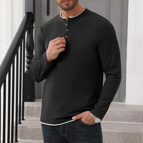 Uni Clau Mens Henley Shirts Long Sleeve Casual Button T-Shirt Classic Basic Thermal Stylish Pullover in Saudi Arabia