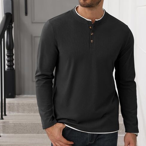 Uni Clau Mens Henley Shirts Long Sleeve Casual Button T-Shirt Classic Basic Thermal Stylish Pullover in Saudi Arabia