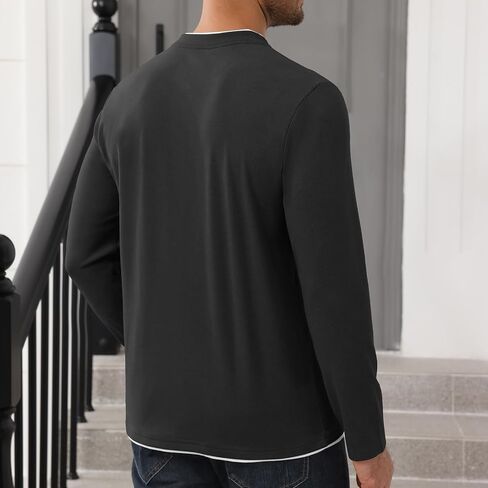 Uni Clau Mens Henley Shirts Long Sleeve Casual Button T-Shirt Classic Basic Thermal Stylish Pullover in Saudi Arabia