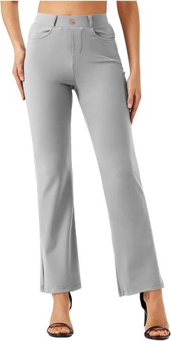 Dress Pants Women Business Casual Petite Work Trousers Button Stretchy Lightweight Pull On Office Slacks with Pockets in Saudi Arabia