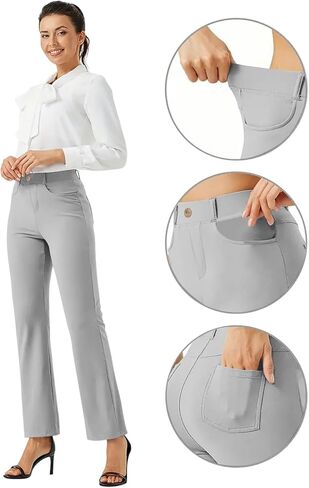 Dress Pants Women Business Casual Petite Work Trousers Button Stretchy Lightweight Pull On Office Slacks with Pockets in Saudi Arabia