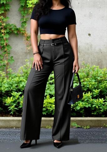 LKOUS High Waisted Work Pants for Women Casual Business Straight Leg Office Dress Pants Trousers with Pockets in Saudi Arabia