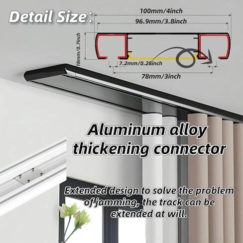Silent Double Slide Curtain Track - 3.1m (10.2ft) Ceiling Mount Aluminum Alloy with Hooks & Accessories - Perfect for Living Room, Bedroom & Room Divider (White) in Saudi Arabia