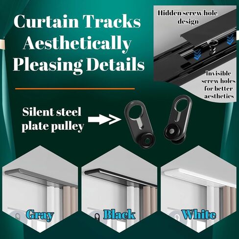 Double Curtain Track Set - Luxurious Conjoined Curtain Rails with Silent Rollers for Outdoor & Indoor Use - Ideal for Farmhouse, Bedroom, Living Room - White, 2.5m (8.2ft) in Saudi Arabia