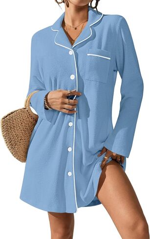 Bsubseach Terry Cloth Cover Up - Women Long Sleeve Button Down Bathing Suit Cover Ups Swim Robes with Pockets in Saudi Arabia
