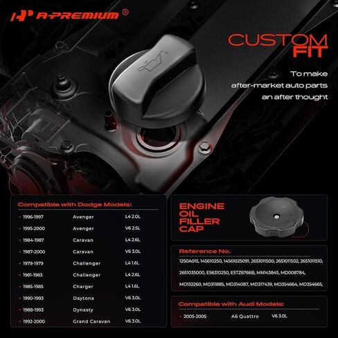 غطاء زيت المحرك A-Premium متوافق مع تويوتا كامري وهيونداي إلنترا وفولكس فاجن جيتا ودودج وأودي وكيا ومازدا وكرايسلر وميتسوبيشي وبليموث وإيجل وفورد ورينو in Saudi Arabia