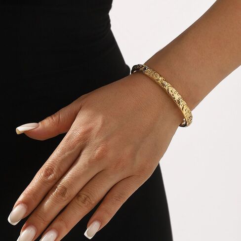 Embossed Moon Star Sun Bangle Cuff Bracelet for Women Fashion CZ Insected Celestial Open Adjustable Statement Bracelets Lightweight Boho Wrist Wrap Dress Accessories Jewelry Gift in Saudi Arabia