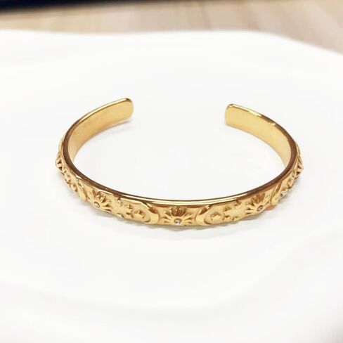 Embossed Moon Star Sun Bangle Cuff Bracelet for Women Fashion CZ Insected Celestial Open Adjustable Statement Bracelets Lightweight Boho Wrist Wrap Dress Accessories Jewelry Gift in Saudi Arabia
