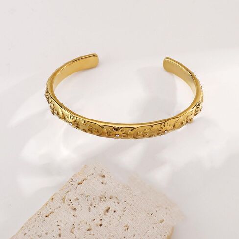 Embossed Moon Star Sun Bangle Cuff Bracelet for Women Fashion CZ Insected Celestial Open Adjustable Statement Bracelets Lightweight Boho Wrist Wrap Dress Accessories Jewelry Gift in Saudi Arabia