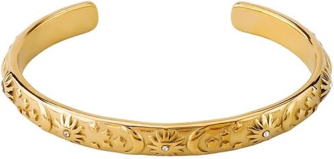 Embossed Moon Star Sun Bangle Cuff Bracelet for Women Fashion CZ Insected Celestial Open Adjustable Statement Bracelets Lightweight Boho Wrist Wrap Dress Accessories Jewelry Gift in Saudi Arabia