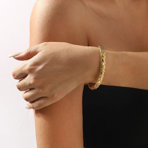 Embossed Moon Star Sun Bangle Cuff Bracelet for Women Fashion CZ Insected Celestial Open Adjustable Statement Bracelets Lightweight Boho Wrist Wrap Dress Accessories Jewelry Gift in Saudi Arabia